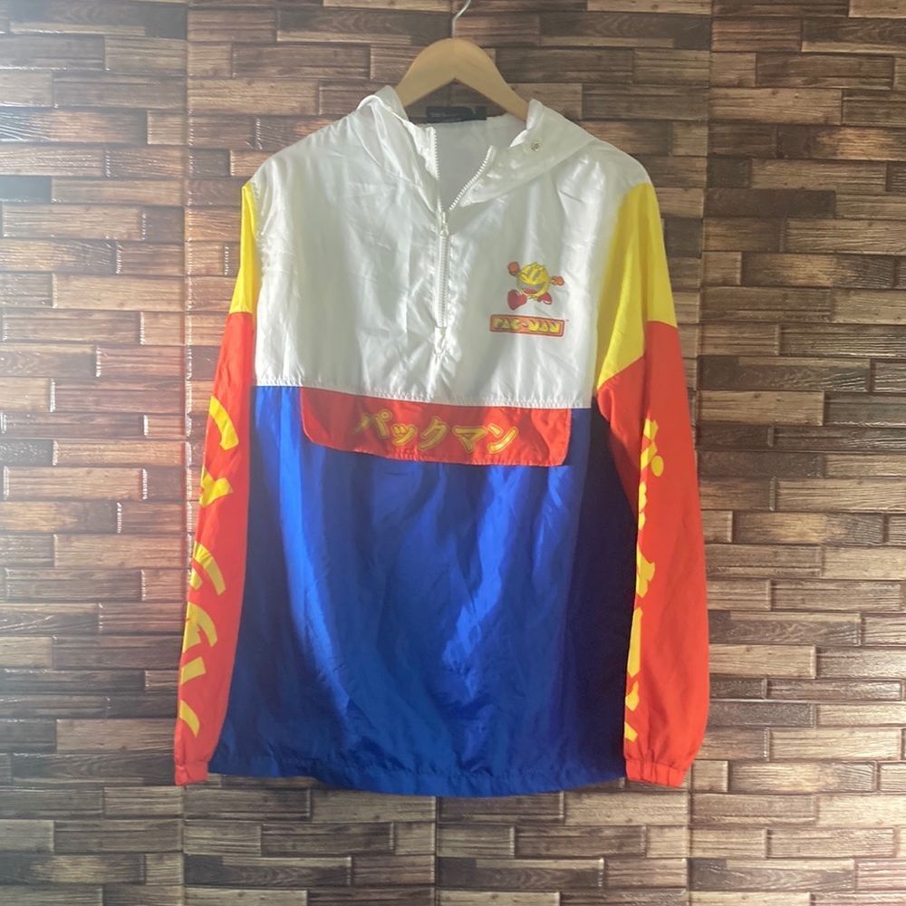 Mens Large PAC-Man Windbreaker Red/Yellow/Blue& White